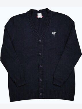Tesla Logo Official Merchandise Black V-Neck‎ Button Cardigan Small
